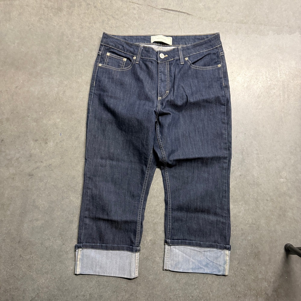 Merona Dark Wash Cuffed Denim Capri Jeans Womens Blue Cropped Pants